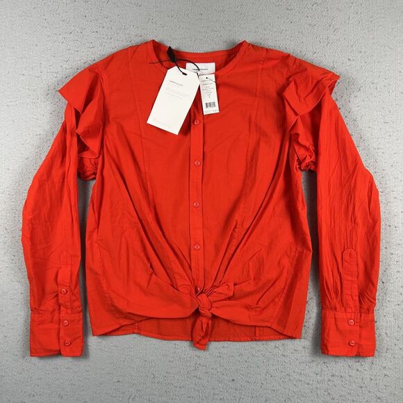 NWT Current Elliott The Asley Poinciana Orange Long Sleeve Button Up Blouse 2 - Picture 1 of 16